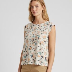 Rachel Zoe Minty Green Peach Cap Sleeve 100 Linen Button Back Flowy Top Large